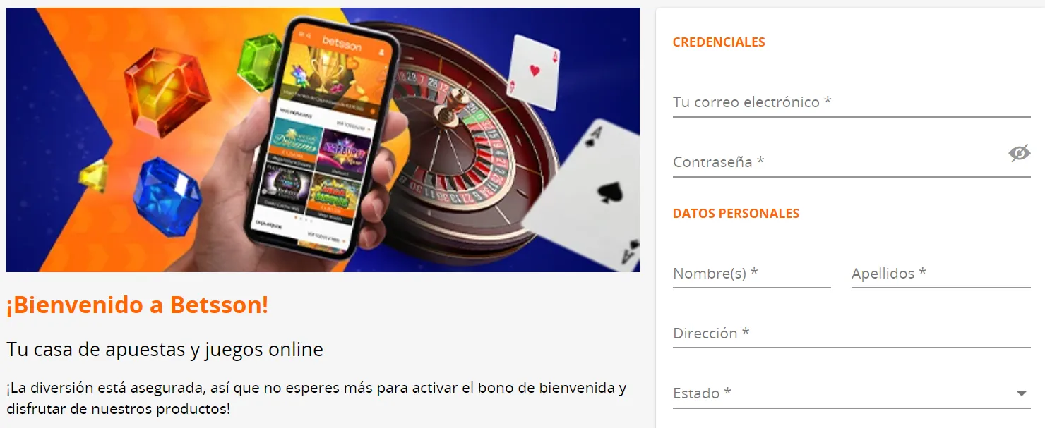 Formulario de cuenta en Betsson casinos tragamonedas betsson cuenta