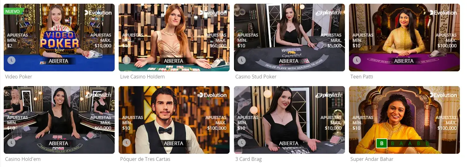 Juega en vivo o en video mesas de casino